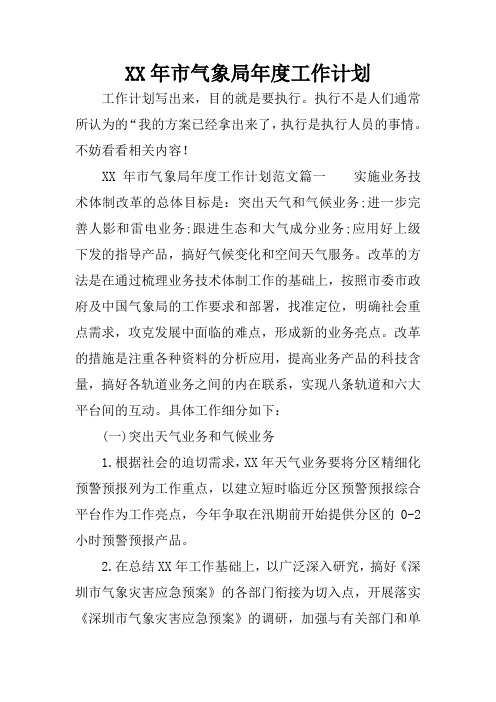 XX年市气象局年度工作计划