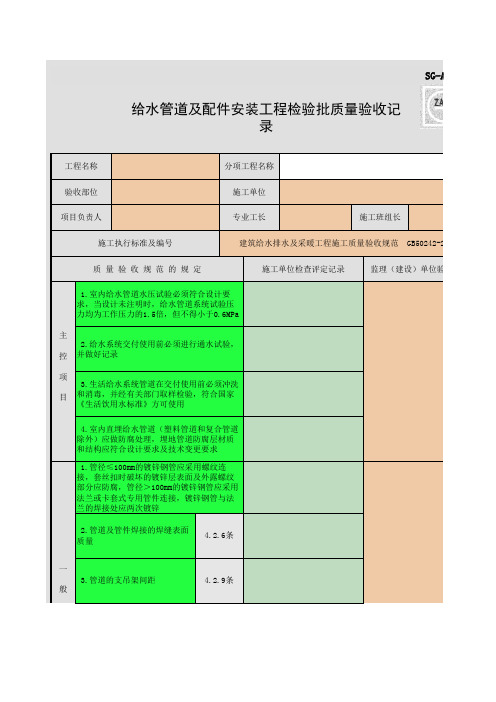 SG-A012_给水管道及配件安装工程检验批质量验收记录