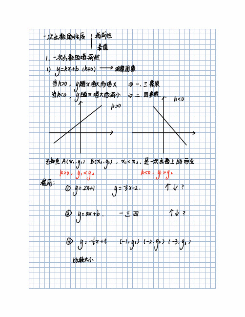 初二数学一次函数性质及最值问题笔记及习题