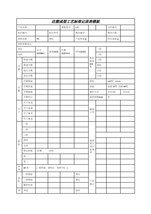 注塑成型工艺标准记录表模板