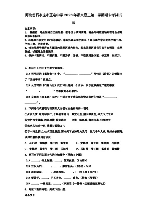 河北省石家庄市正定中学2023年语文高三第一学期期末考试试题含解析