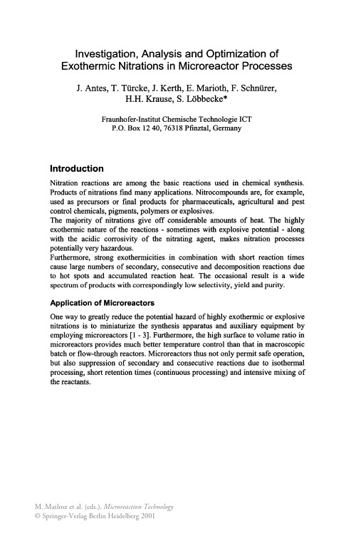 Investigation, Analysis and Optimization of Exothermic Nitrations in Microreactor Processes