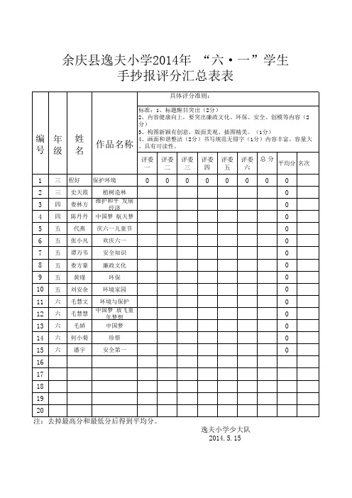 手抄报评分汇总表表00