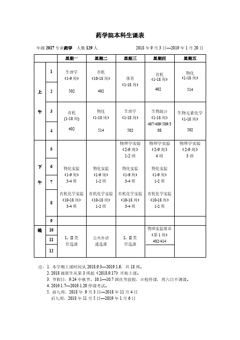 药学院本科生课表