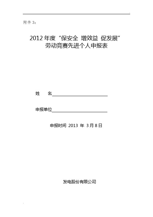 劳动竞赛先进个人申报表 (2)