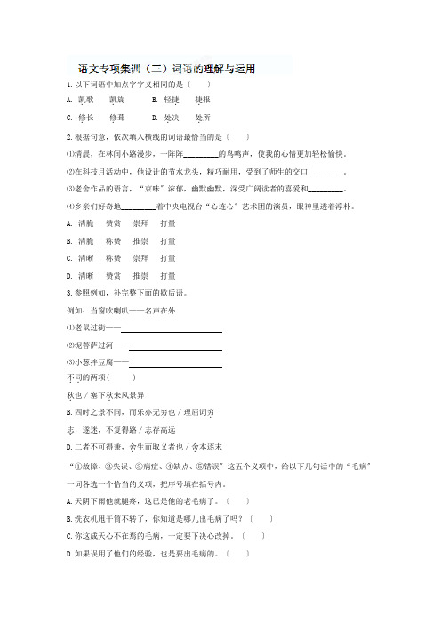 2022年语文中考专项《词语的理解与运用》(附答案)