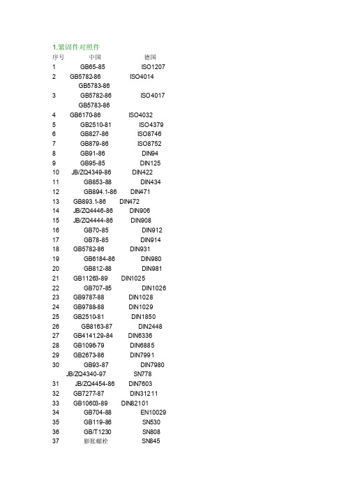 中外紧固件标准对照、材料牌号对照