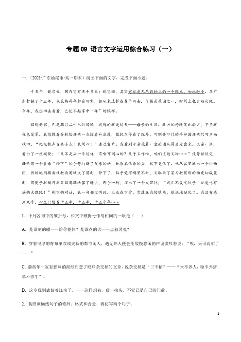 专题09  语言文字运用综合练习(一)-2021年初升高语文无忧衔接(统编版)(原卷版)