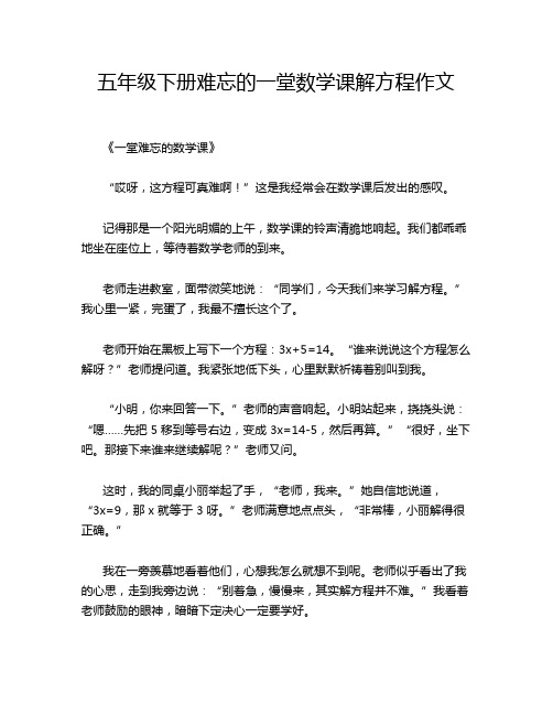 五年级下册难忘的一堂数学课解方程作文