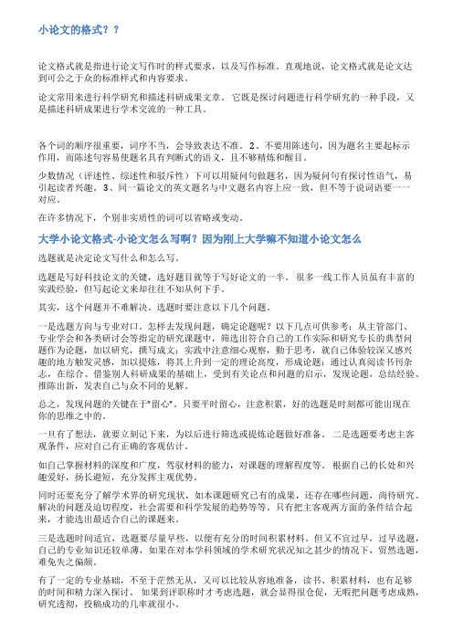 大学生小论文的格式范文