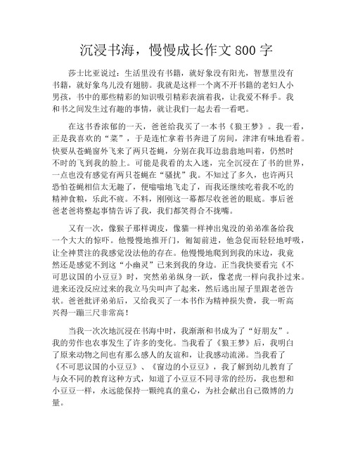 沉浸书海,慢慢成长作文800字