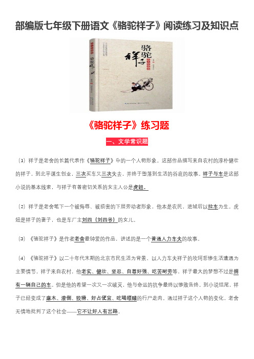 部编版七年级下册《骆驼祥子》名著阅读高频考题及知识点合集