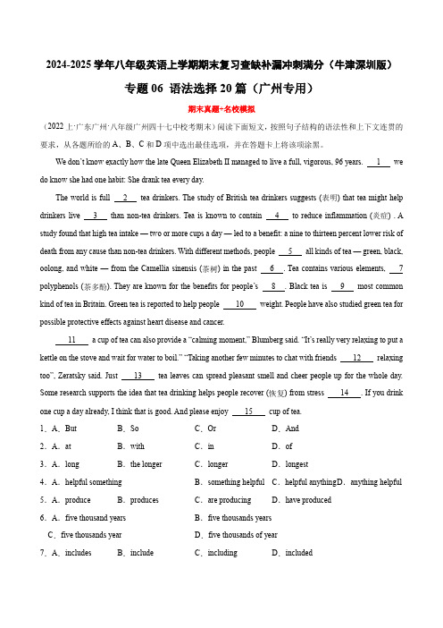 专题06 语法选择20篇(广州专用)(期末真题+名校模拟)-2024-2025学年八年级英语上学期期