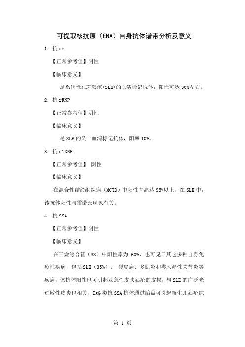 可提取核抗原ENA自身抗体谱带分析及意义word精品文档3页