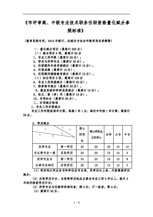 济宁市评审高中级教师赋分标准