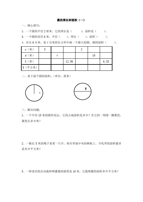 北师大版六年级上册数学-圆的周长和面积练习