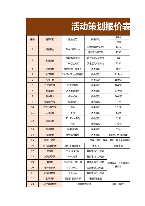 活动策划报价表