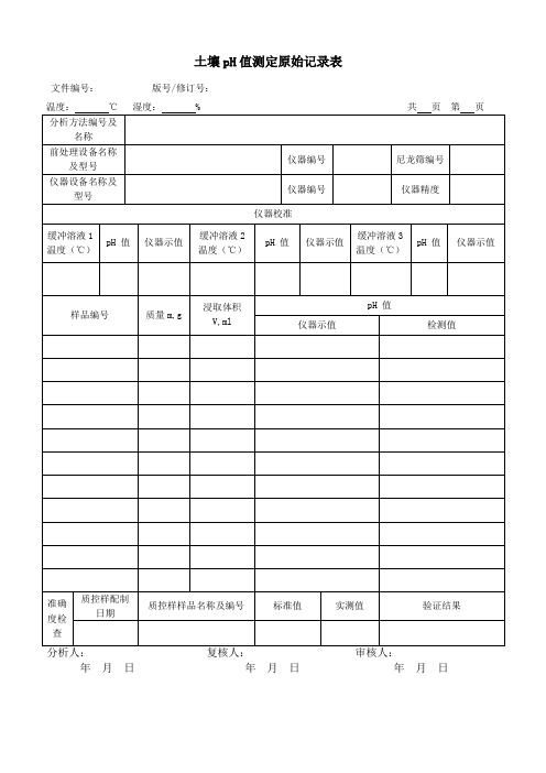 土壤pH值测定原始记录表