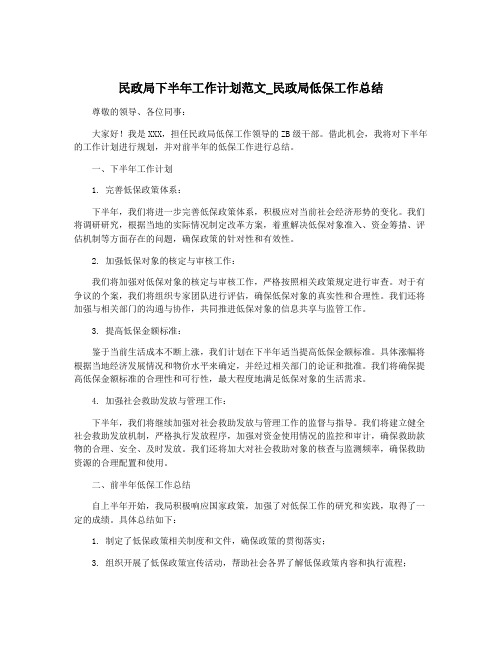 民政局下半年工作计划范文_民政局低保工作总结