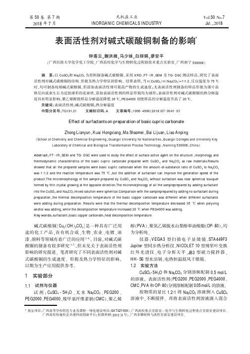 表面活性剂对碱式碳酸铜制备的影响