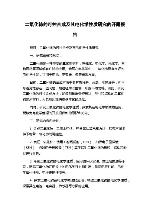 二氧化铈的可控合成及其电化学性质研究的开题报告