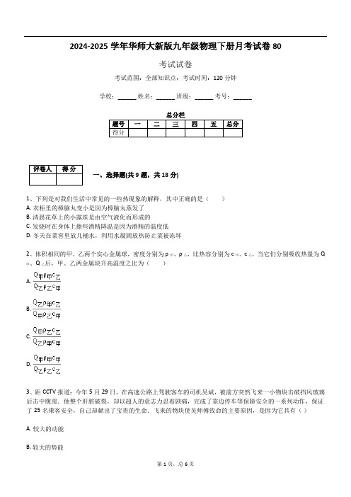 2024-2025学年华师大新版九年级物理下册月考试卷80