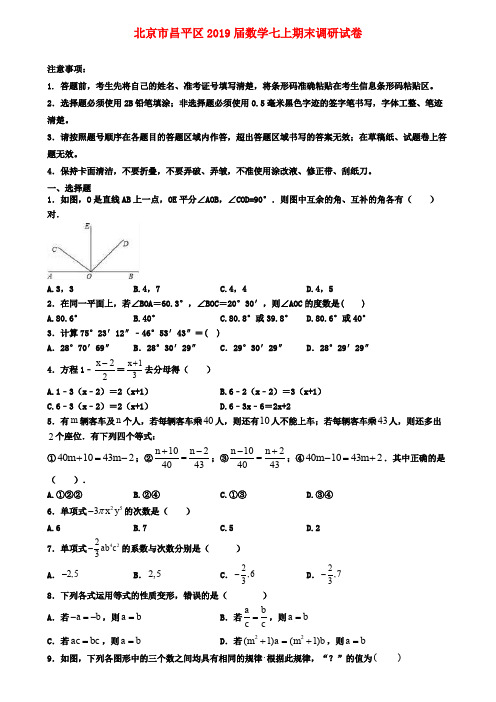 北京市昌平区2019届数学七上期末调研试卷