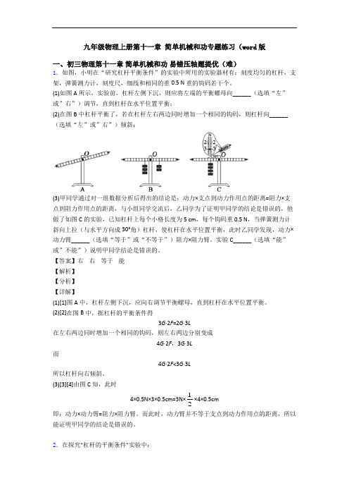 九年级物理上册第十一章 简单机械和功专题练习(word版