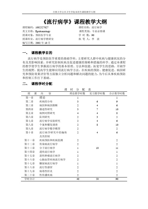 预防医学专业流行病学教学大纲