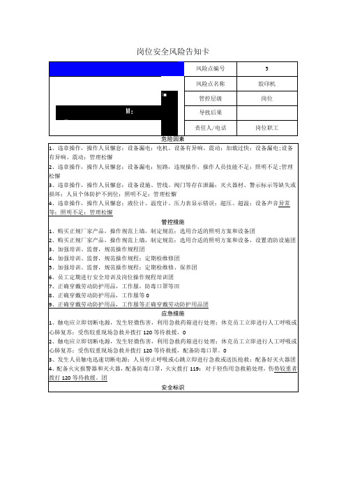 包装制品有限公司胶印机岗位风险告知卡