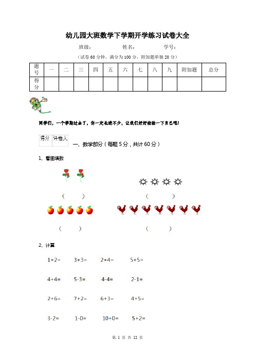 幼儿园大班数学下学期开学练习试卷大全