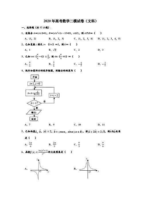 2020年云南省曲靖市高考(文科)数学二模试卷 (解析版)