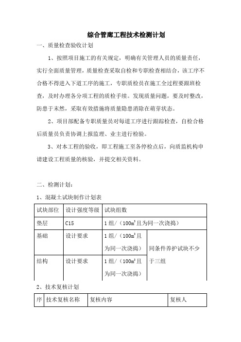 综合管廊工程技术检测计划