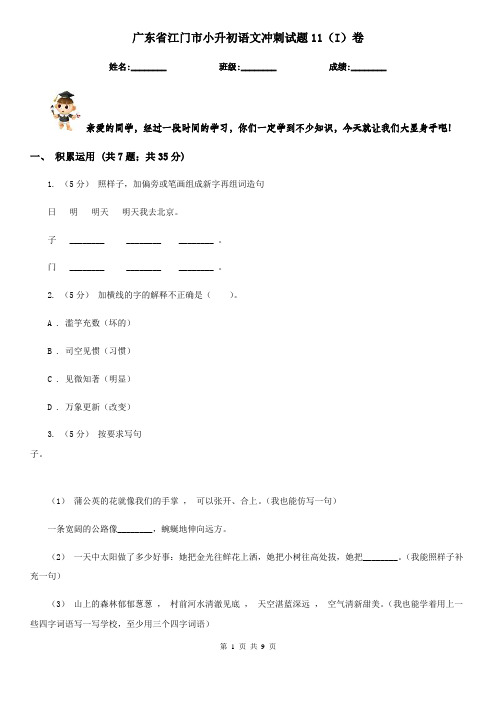 广东省江门市小升初语文冲刺试题11(I)卷