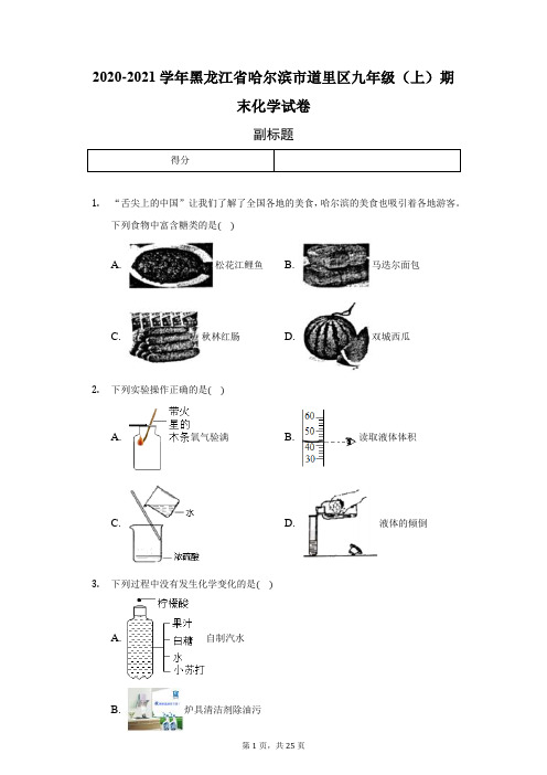 2020-2021学年黑龙江省哈尔滨市道里区九年级(上)期末化学试卷(附答案详解)