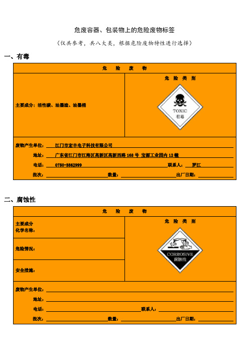 危险废物标签(仅供参考)