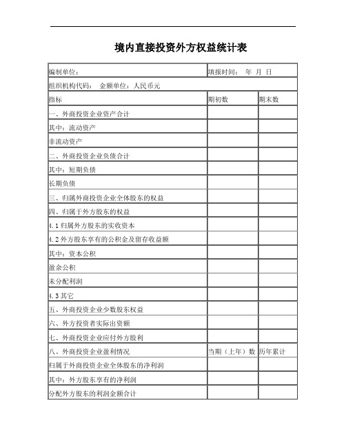 境内直接投资外方权益统计表