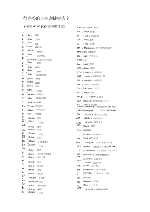 (完整word版)CAD快捷键大全