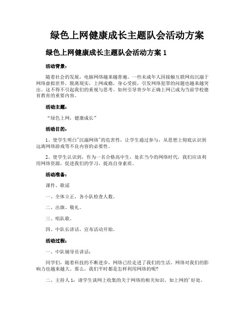 绿色上网健康成长主题队会活动方案