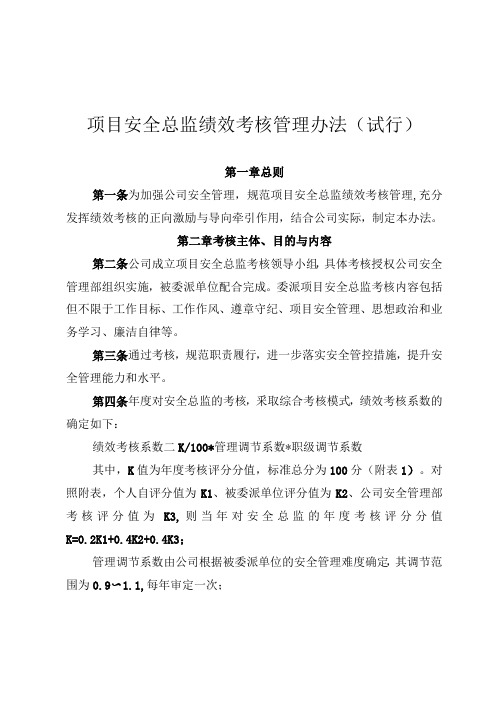 公司项目安全总监绩效考核管理办法