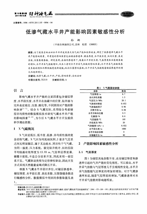 低渗气藏水平井产能影响因素敏感性分析