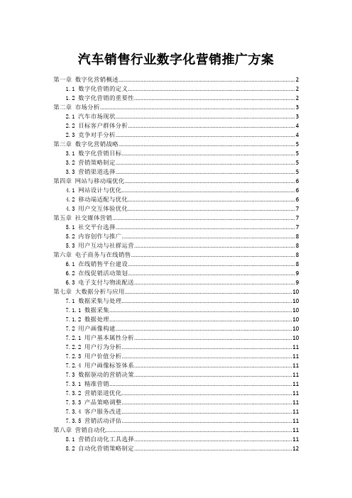 汽车销售行业数字化营销推广方案