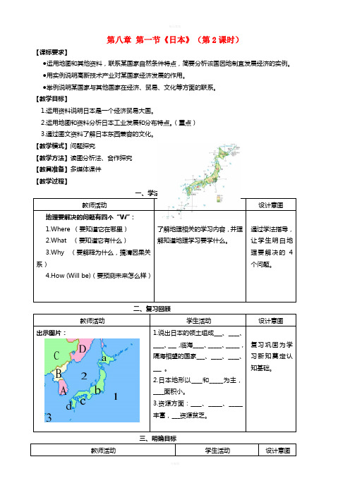 七年级地理下册 第八章 第1课 日本(第2课时)教学案(新版)商务星球版