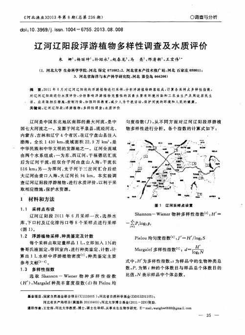 辽河辽阳段浮游植物多样性调查及水质评价