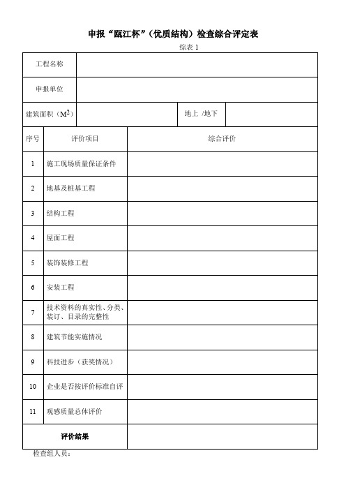 瓯江杯检查用表