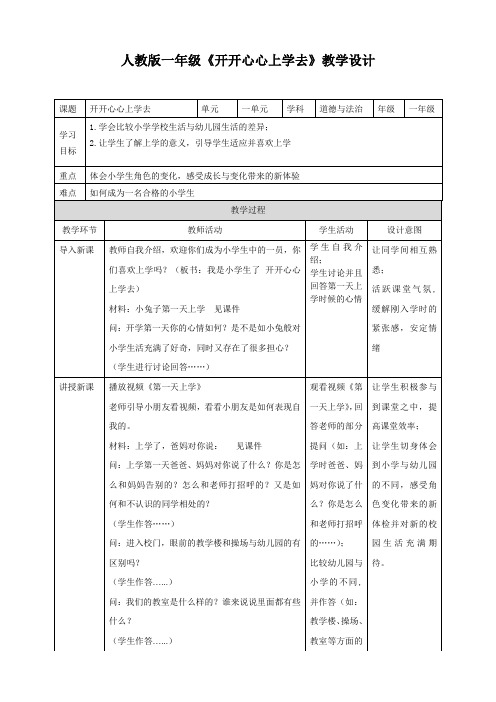 部编道德与法治一年级上册开开心心上学去教案