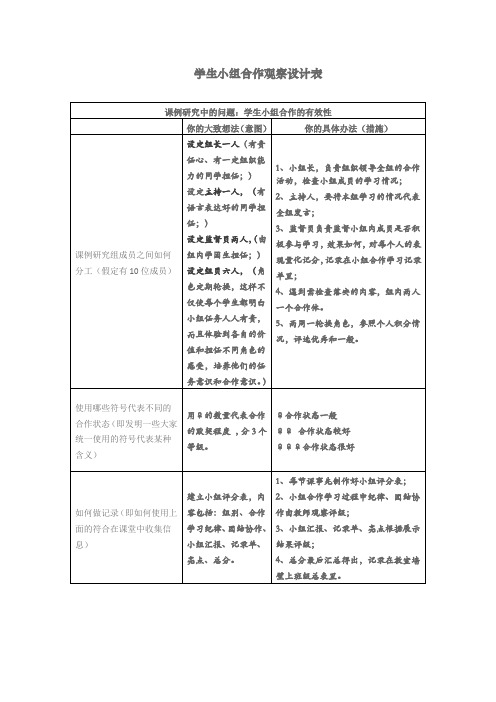 学生小组合作观察设计表