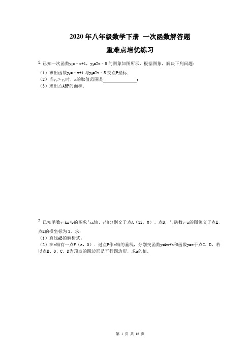 2020年八年级数学下册 一次函数解答题 重难点培优练习(含答案)