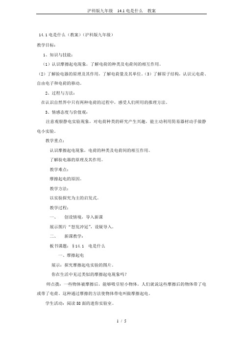 沪科版九年级 14.1电是什么 教案