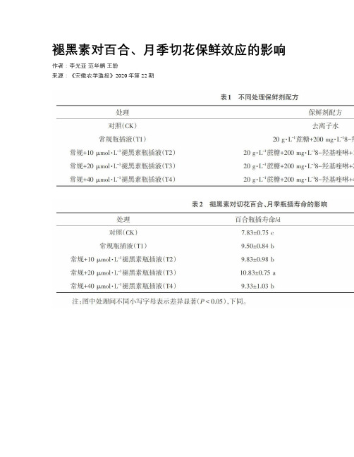 褪黑素对百合、月季切花保鲜效应的影响